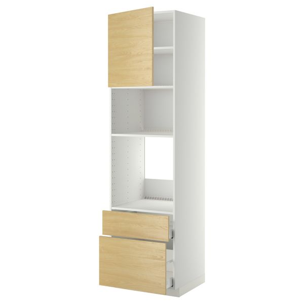 Высокий шкаф для духовки/СВЧ дверца, 2 ящика МЕТОД / МАКСИМЕРА, белый, Тингсрид береза - фото 1