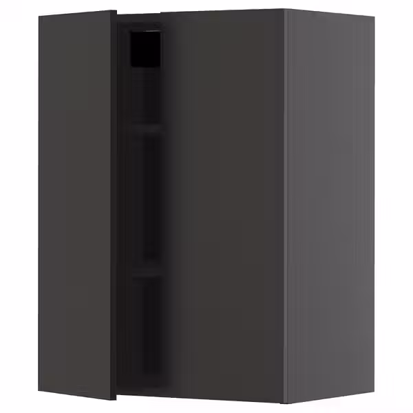 METOD Навесной шкаф с полками/2дверцы - черно-серый/Nickebo матовый антрацит 60x80 см - фото 1