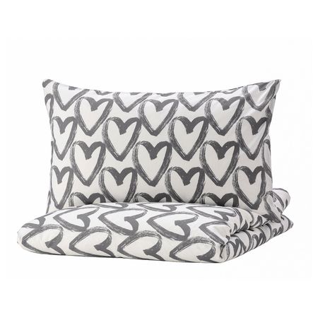 Пододеяльник и наволочка, белый, серый 150x200/50x70 см IKEA LYKTFIBBLA ЛИКТФИББЛА 904.664.24
