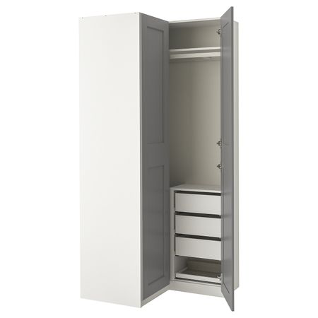 Гардероб, комбинация, белый/Гримо серый 88/111x236 см IKEA PAX ПАКС / GRIMO ГРИМО 993.870.69