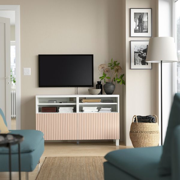 Тумба под ТВ, с дверцами, белый/БЬЁРКЁВИК/СТУБ березовый шпон 120x42x74 см IKEA BESTÅ БЕСТО 794.325.29 - фото 3