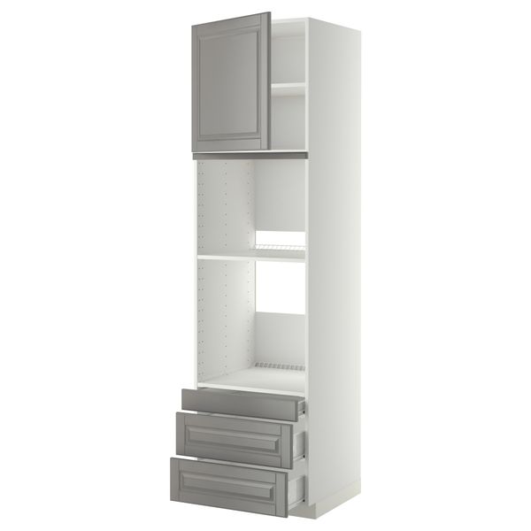 Высокий шкаф для духовки комбинированный, духовка + дверца, 3 ящика МЕТОД / ФОРВАРА, белый, Будбин серый - фото 1