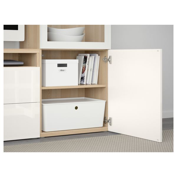 Шкаф для ТВ, комбинированный, стекляные дверцы БЕСТО, под беленый дуб, Сельсвикен глянцевый/белый прозрачное стекло (240x40x128 - фото 3