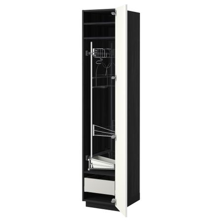 Высокий шкаф с отделением для аксессуаров, для уборки МЕТОД / МАКСИМЕРА, черный, Рингульт белый (40x60x200 см)