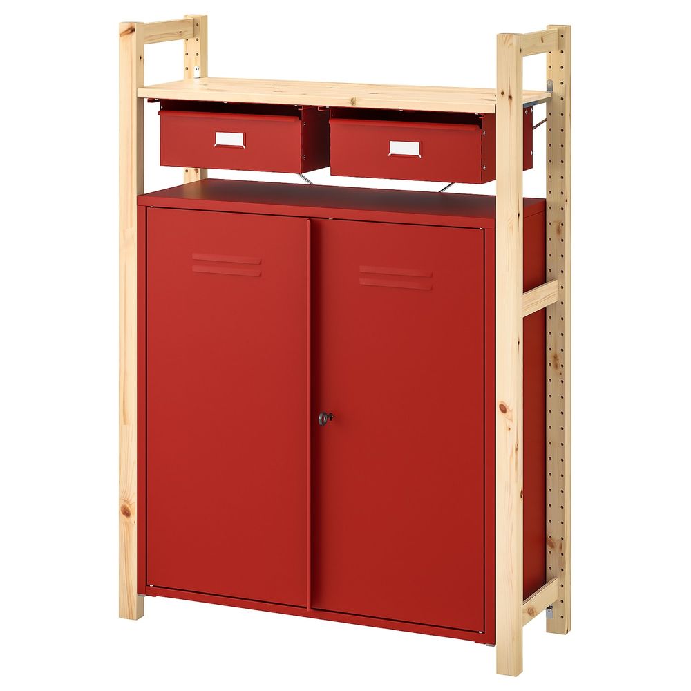 Стеллаж со шкафами/ящиками, сосна красный 89x30x124 см IKEA IVAR ИВАР 193.035.06 - фото 1