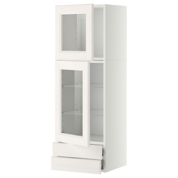 Навесной шкаф, 2 стеклянные дверцы, 2 ящика МЕТОД / ФОРВАРА, белый, Лаксарби белый - фото 1