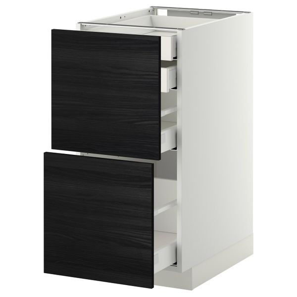 Напольный шкаф 2 фронтальные панели, 2 нижних, 1 средний, 1 высокий ящ, белый, Тингсрид черный 40x60 см IKEA МЕТОД / МАКСИМЕРА - фото 1