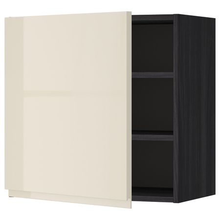Шкаф навесной с полкой, черный, Воксторп глянцевый светло-бежевый 60x60 см IKEA МЕТОД 992.249.25