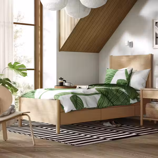 TONSTAD Каркас кровати с ящиками - дубовый шпон/Luröy 90x200 см - фото 2