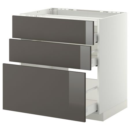 Напольный шкаф, 3 фронтальных панели, 3 ящика МЕТОД / МАКСИМЕРА, белый, Рингульт серый