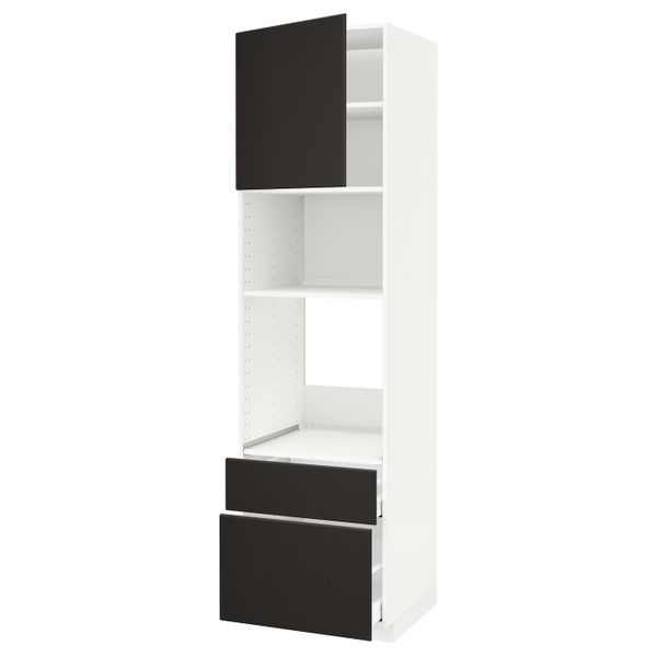 Высокий шкаф для духовки и СВЧ/дверца/2ящ, белый/Кунгсбакка антрацит 60x60x220 см IKEA METOD МЕТОД / MAXIMERA МАКСИМЕРА - фото 1