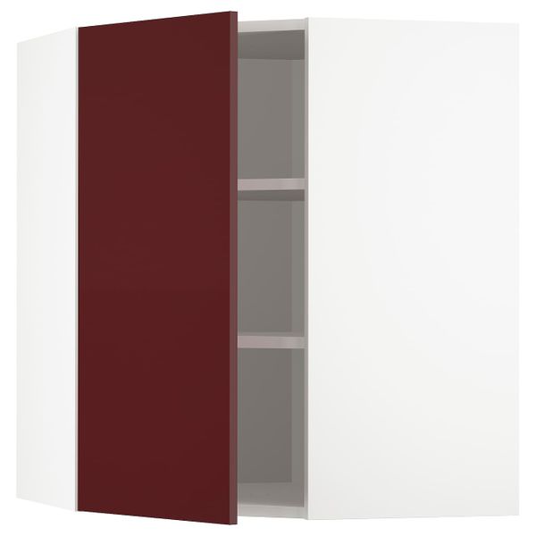 Угловой навесной шкаф с полками, белый Калларп/глянцевый темный красно-коричневый 68x80 см IKEA METOD МЕТОД 493.269.31 - фото 1