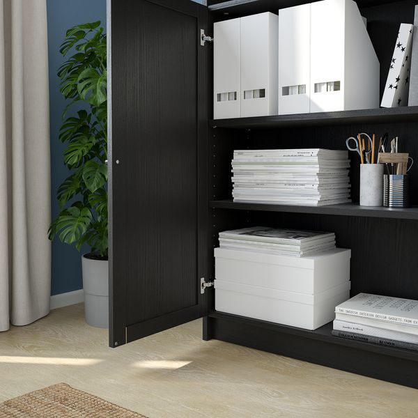 Стеллаж с верхними полками, дверями, 160x30x237 см, черно-коричневый IKEA BILLY БИЛЛИ, OXBERG ОКСБЕРГ 492.807.49 - фото 5