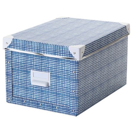 Коробка с крышкой, белый, синий, 25x36x20 см IKEA ФЬЕЛЛА 404.325.49