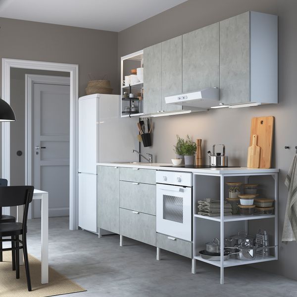 Кухня, 243x63.5x222 см, белый, под бетон IKEA BEGIVENHET БЕГИВЕНХЕТ 693.380.99 - фото 3