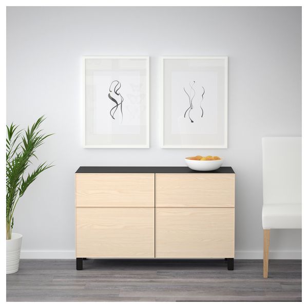 Комбинация для хранения с дверцами, ящиками БЕСТО, черно-коричневый, Инвикен ясеневый шпон (120x40x74 см) - фото 2