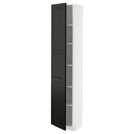 METOD Высокий шкаф с полками - белый/Bodbyn чёрный 40x37x200 см