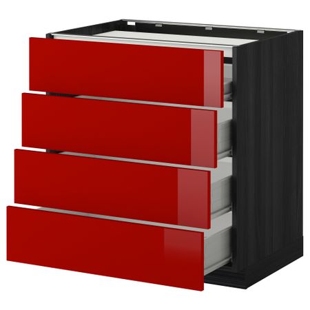 Напольный шкаф, 4 фронтальных панели, 4 ящика МЕТОД / ФОРВАРА, черный, Рингульт красный