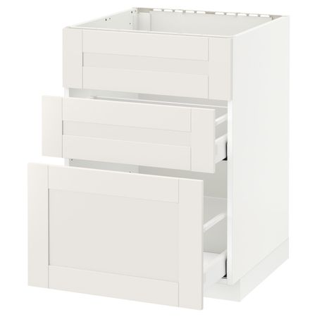 Напольный шкаф под мойку + 3 фронтальных панели/2ящ, белый/Сэведаль белый 60x60 см IKEA METOD МЕТОД / MAXIMERA МАКСИМЕРА