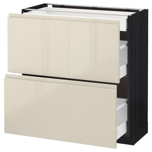 Напольный шкаф/2фасада/3ящика, черный, Воксторп глянцевый светло-бежевый 80x37 см IKEA МЕТОД 392.387.51 - схема-чертеж с размерами