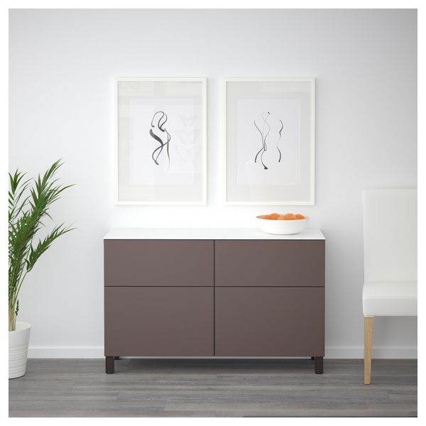 Комбинация для хранения с дверцами, ящиками БЕСТО, черно-коричневый, Вальвикен темно-коричневый (120x42x74 см) - схема-чертеж с размерами