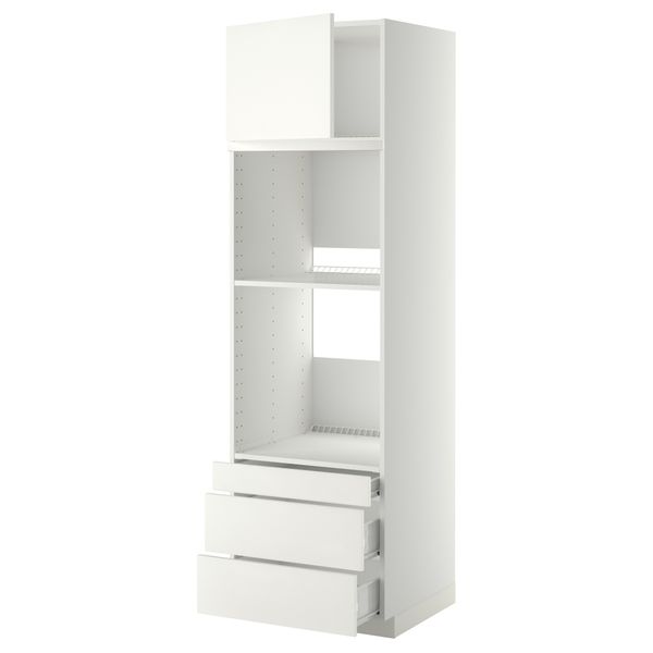 Высокий шкаф для духовки комбинированный, духовка + дверца, 3 ящика МЕТОД / ФОРВАРА, белый, Хэггеби белый - фото 1