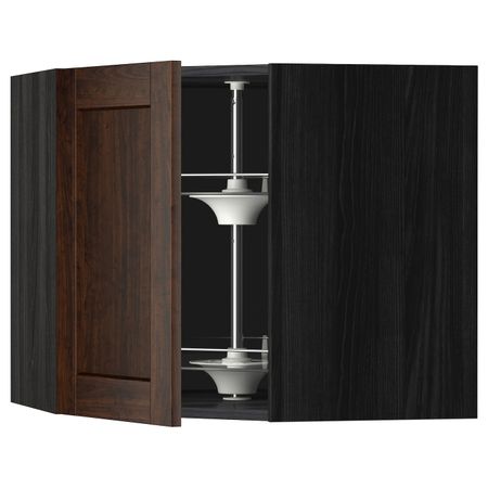 Угловой навесного шкаф с вращающейся секц, черный/Эдсерум коричневый 68x60 см IKEA МЕТОД 192.266.31