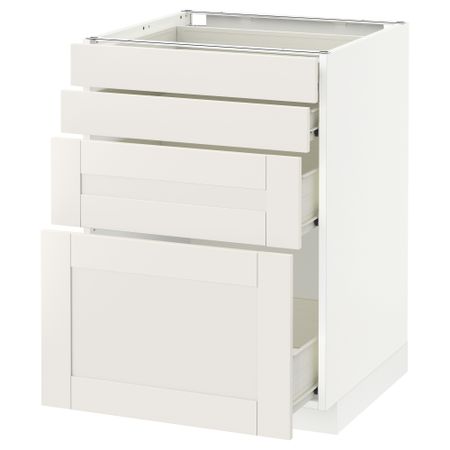 Напольный шкаф 4 фронтальных панели, 4 ящика МЕТОД / ФОРВАРА, белый, Сэведаль белый