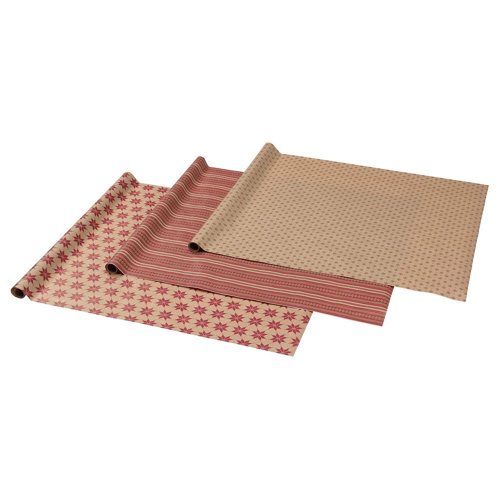 Рулон оберточной бумаги, орнамент «звезды» бежевый, красный 3x0.7 м/2.10 м²x3 штуки IKEA VINTER 2021 ВИНТЕР 2021 704.993.45 - фото 1