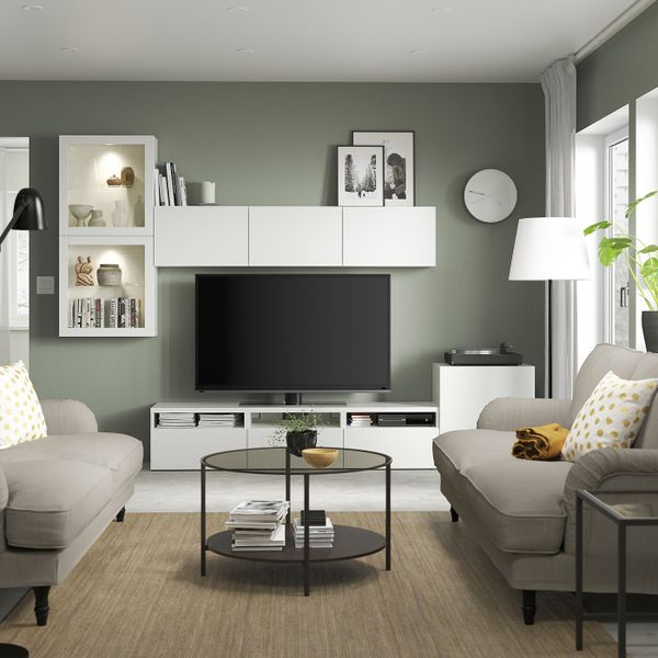 Шкаф для ТВ, комбинированный, стекляные дверцы, белый/Лаппвикен белый прозрачное стекло 300x42x211 см IKEA BESTÅ БЕСТО - фото 3