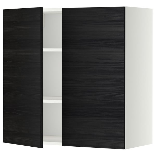 Навесной шкаф с полками, 2 дверцы МЕТОД, белый, Тингсрид черный - схема-чертеж с размерами