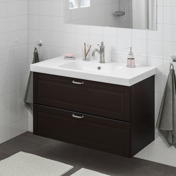 Шкаф для раковины с 2 ящ, Кашён темно-серый, ХАМНШЕР смеситель 103x49x64 см IKEA ГОДМОРГОН / ОДЕНСВИК 393.237.68 - фото 2