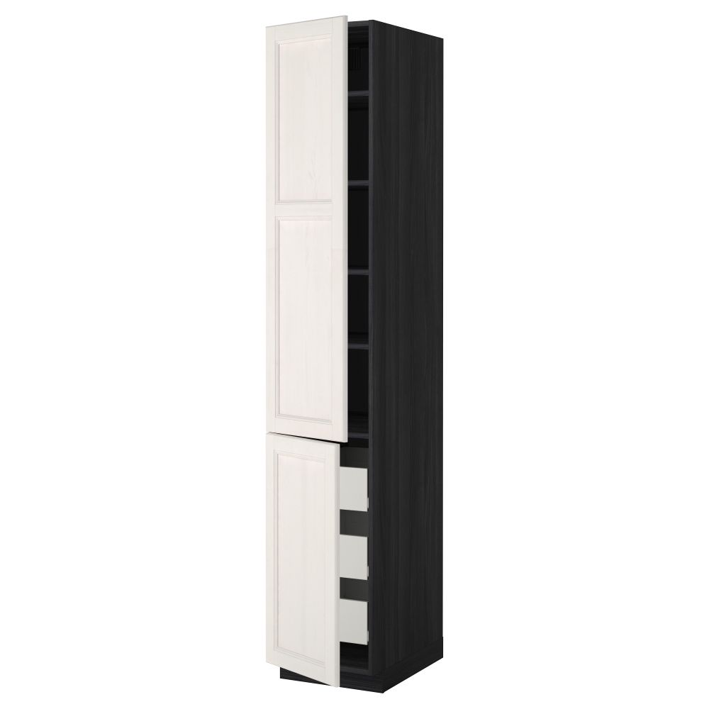 Высокий шкаф + полки, 3 ящика, 2 дверцы МЕТОД / ФОРВАРА, черный, Лаксарби белый - схема-чертеж с размерами