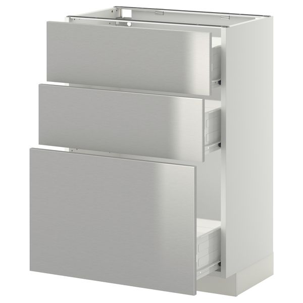 Напольный шкаф с 3 ящиками МЕТОД / ФОРВАРА, белый, Гревста нержавеющ сталь - схема-чертеж с размерами