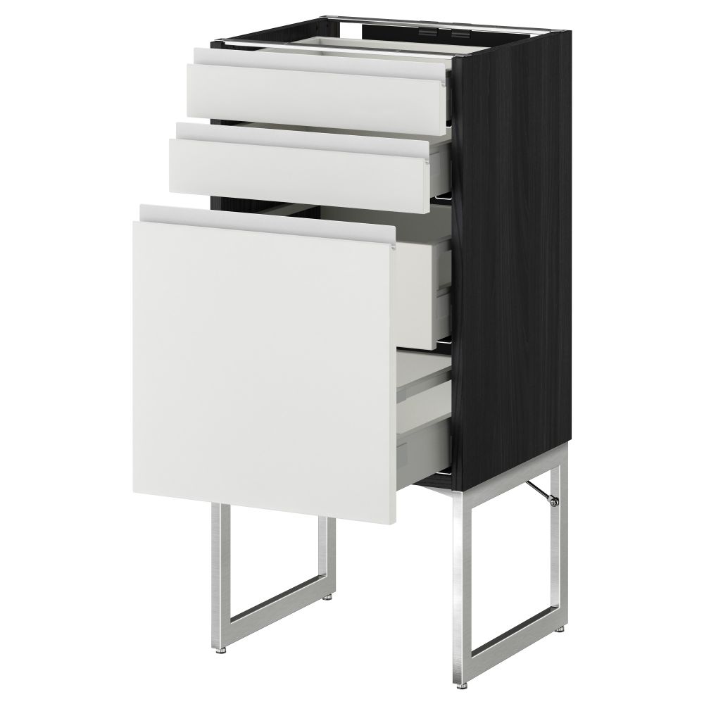 Напольный шкаф 3 фронтальных панели, 2 нижних, 2 средних ящика МЕТОД / МАКСИМЕРА, черный, Нодста белый - схема-чертеж с размерами