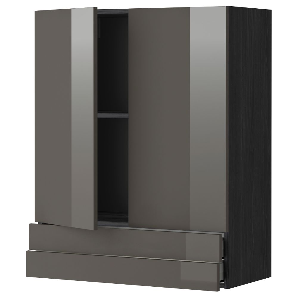Навесной шкаф, 2 дверцы, 2 ящика МЕТОД / МАКСИМЕРА, черный, Рингульт серый - фото 1