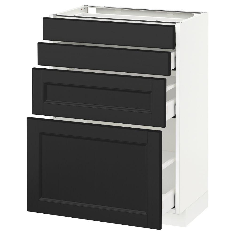 Напольный шкаф 4 фронтальных панели, 4 ящика МЕТОД / МАКСИМЕРА, белый, Лаксарби черно-коричневый - схема-чертеж с размерами