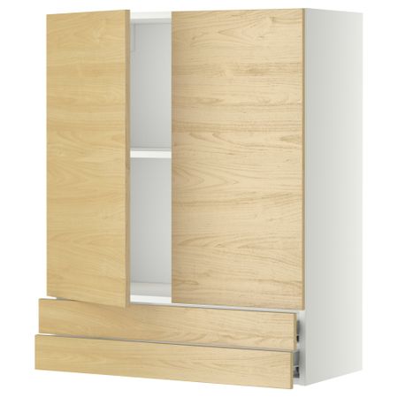 Навесной шкаф, 2 дверцы, 2 ящика МЕТОД / ФОРВАРА, белый, Тингсрид береза