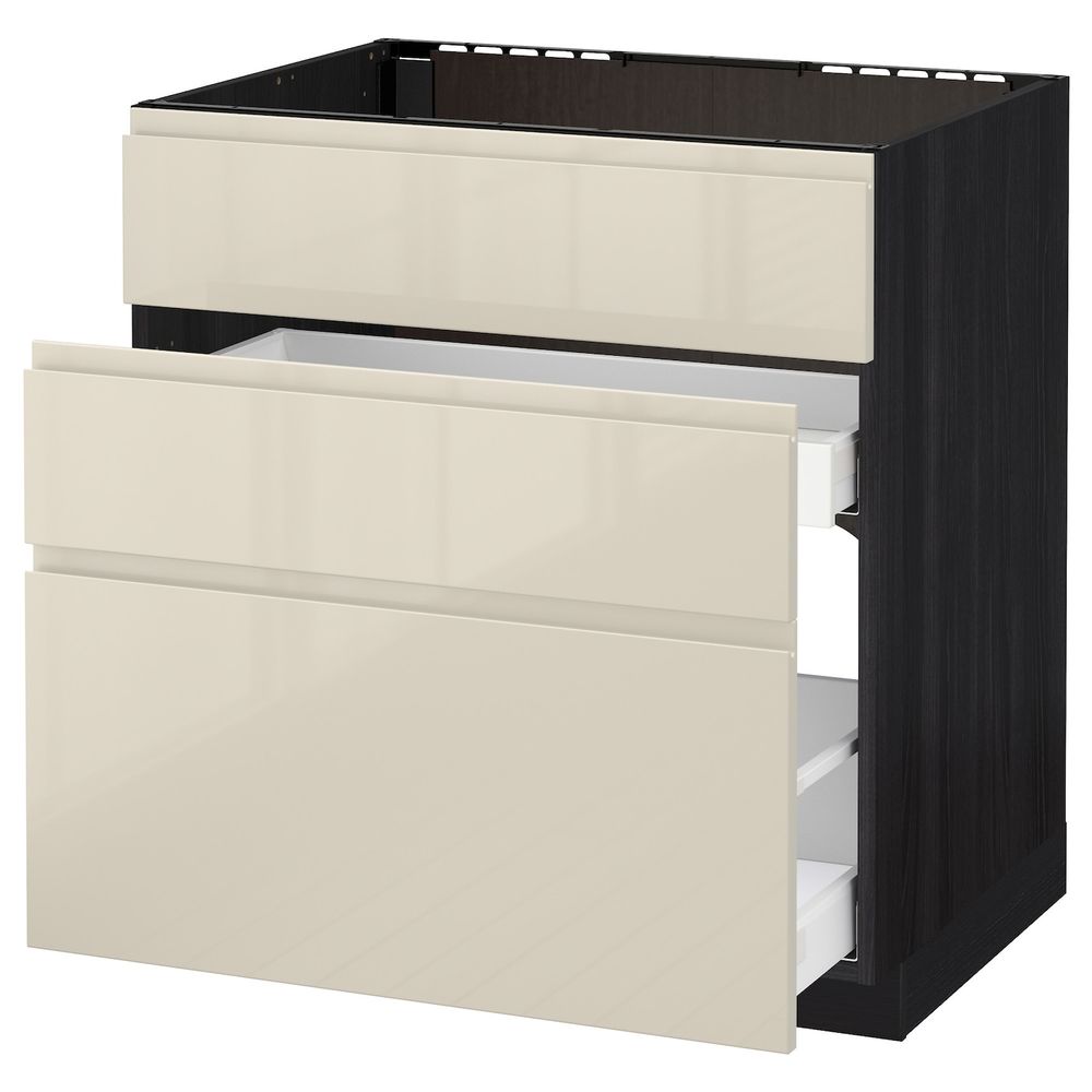 Напольный шкаф под мойку + 3 фронтальных панели/2ящ, черный, Воксторп глянцевый светло-бежевый 80x60 см IKEA МЕТОД 292.370.78 - схема-чертеж с размерами