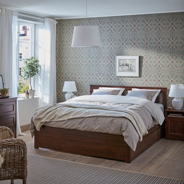 Каркас кровати с 2 ящиками, 140x200 см, коричневый, Lindbåden IKEA SONGE СОНГЕSAND СОНГЕСАНД 194.950.39 - фото 5