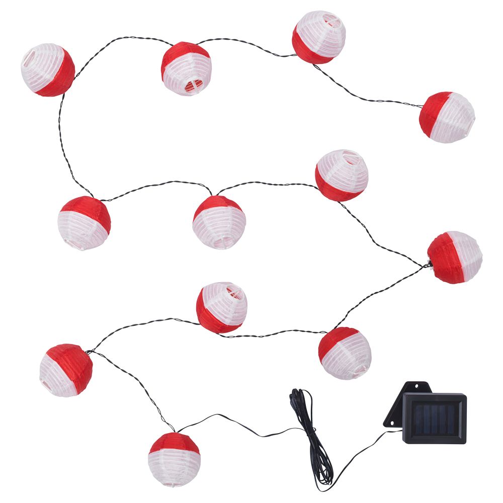 Гирлянда, 12 светодиодов СОЛВИДЕН, для сада, на солнечной батарее красный/белый - фото 1