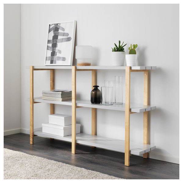 Стеллаж ЮППЕРЛИГ, светло-серый, береза (150x35x90 см) - фото 2