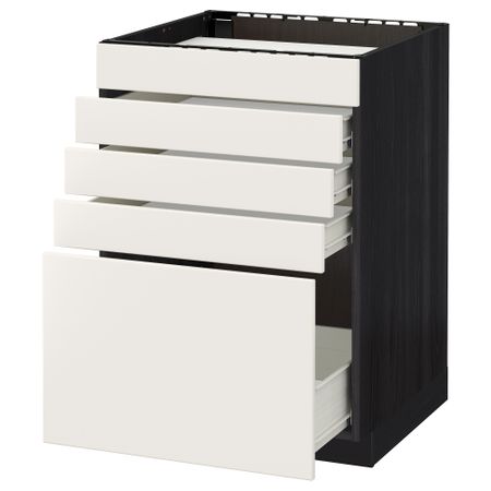 Напольный шкаф для варочной панели, 5 фасадов, 4 ящиков МЕТОД / ФОРВАРА, черный, Веддинге белый