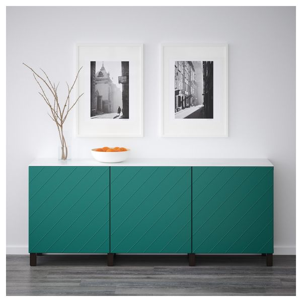 Комбинация для хранения с дверцами БЕСТО, черно-коричневый, Халлставик сине-зеленый (180x42x74 см) - схема-чертеж с размерами