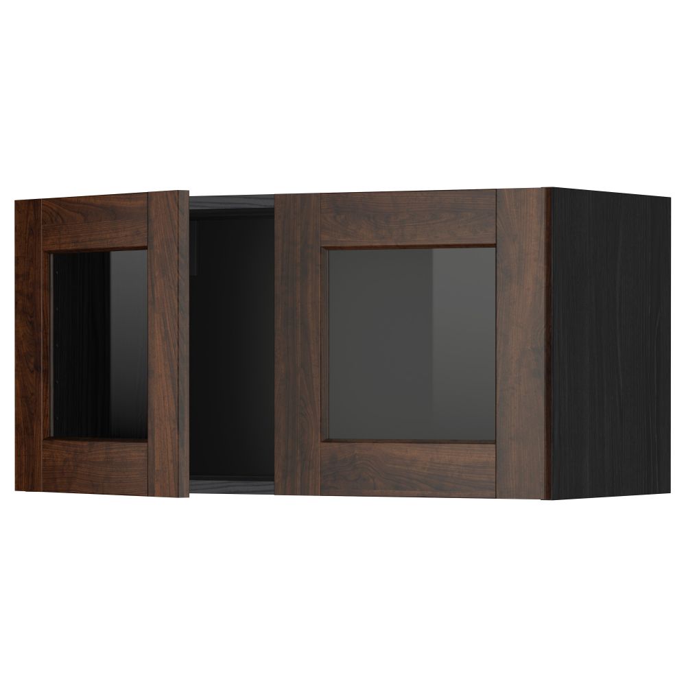 Навесной шкаф с 2 стеклянная дверями МЕТОД, черный, Эдсерум коричневый (80x40 см) - схема-чертеж с размерами