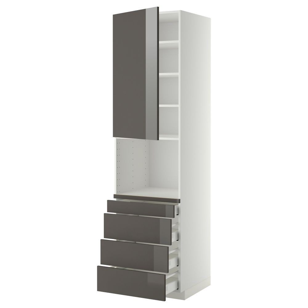 Высокий шкаф для комбинированния СВЧ, 4 ящика МЕТОД / МАКСИМЕРА, белый, Рингульт серый - схема-чертеж с размерами