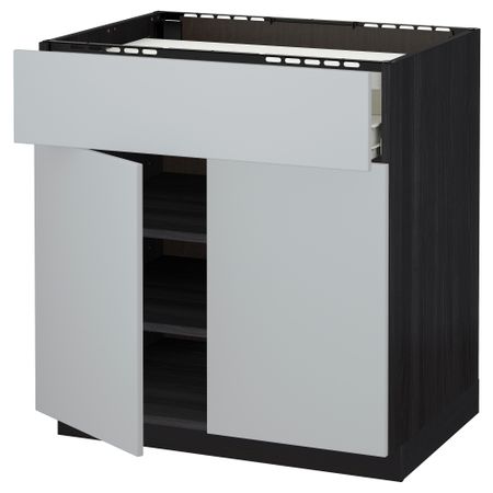 Напольный шкаф для варочной панели, ящик, полка, 2 дверцы МЕТОД / ФОРВАРА, черный, Веддинге серый (80x60 см)