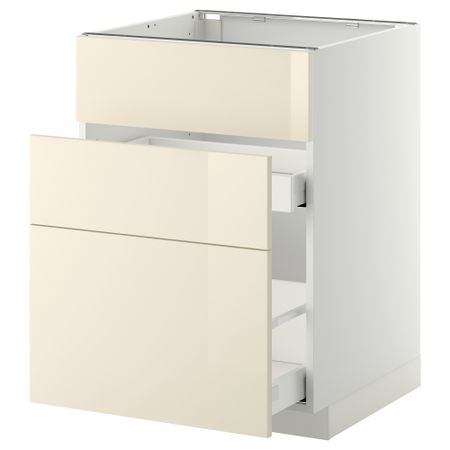 Напольный шкаф под мойку + 3 фронтальных панели, 2 ящика МЕТОД / МАКСИМЕРА, белый, Рингульт кремовый