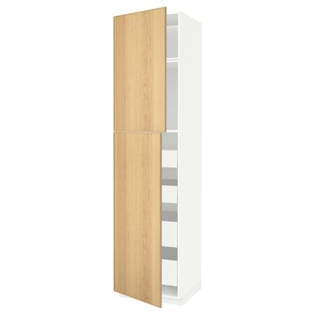 Высокий шкаф/2дверцы/4ящика, белый/Экестад дуб 60x60x240 см IKEA METOD МЕТОД / MAXIMERA МАКСИМЕРА 993.591.27