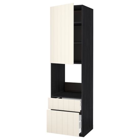 Высокий шкаф для духовки + дверь, 2 ящика МЕТОД / МАКСИМЕРА, черный, Хитарп белый с оттенком